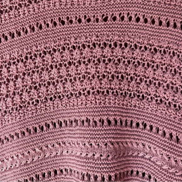 J. Jill Mauve Pink Open Weave Crochet Long Sleeve Knit Sweater MP - Picture 3 of 7